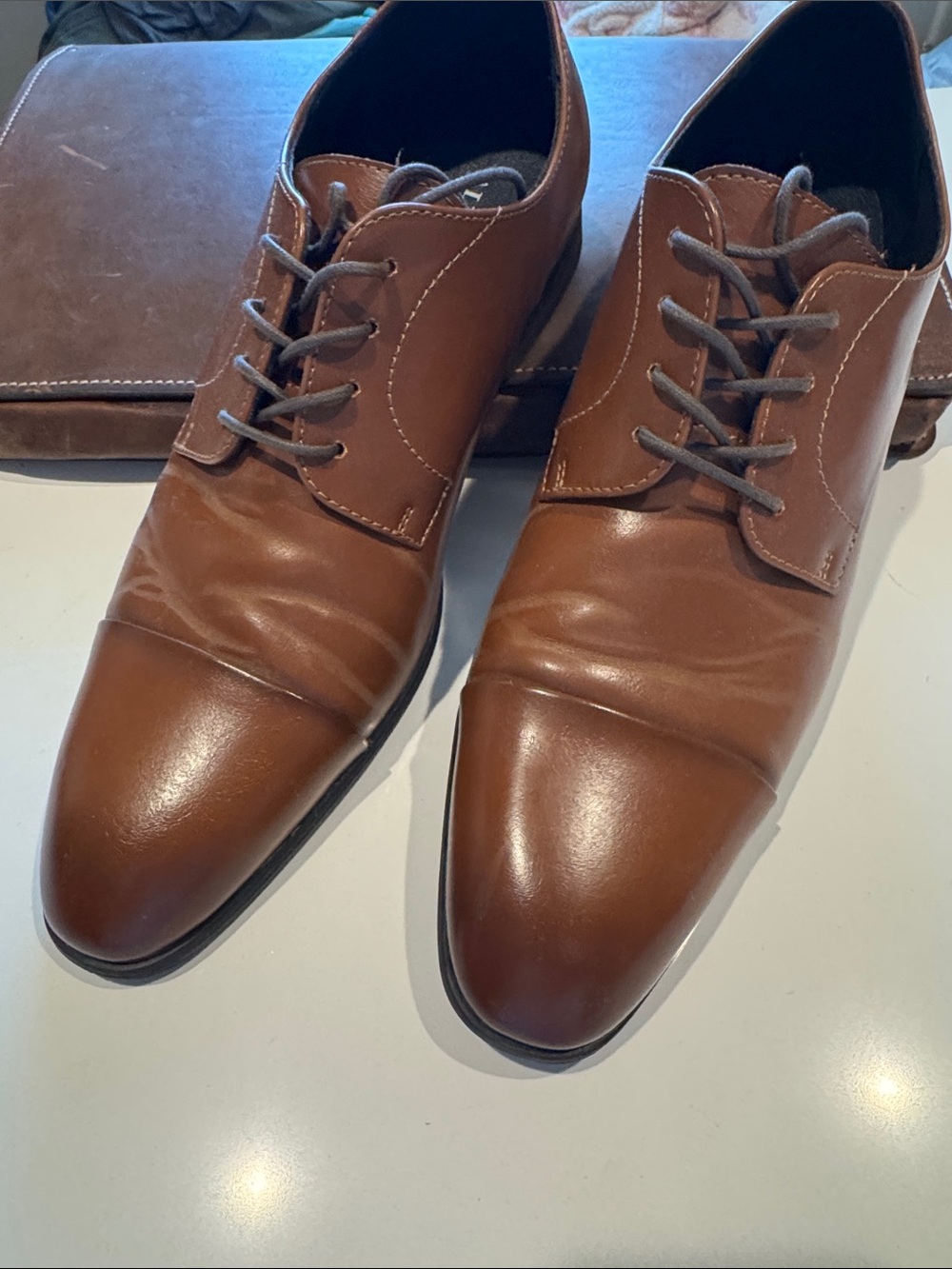 Alfani Men’s Brown Leather Cap Toe Dress Shoes – Size 13